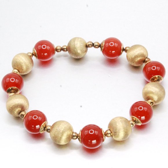 Sterling Silver Vermeil Textured Carnelian Beaded Bracelet - Picture 6 of 7